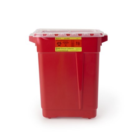 BD - Sharps Container 18-1/2 H X 17-3/4 W X 11-3/4 D Inch 9 Gallon Red Base / Clear Lid Vertical Entry Sliding Lid - 305616