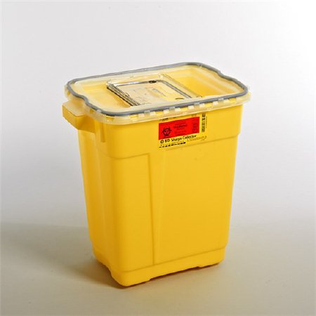 BD - Chemotherapy Waste Container 18-1/2 H X 17-3/4 W X 11-3/4 D Inch 9 Gallon Yellow Base / Clear Lid Vertical Entry Gasketed Sliding Lid - 305604