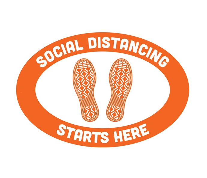 BeSafe Messaging Commercial Floor Decals - Orange & White, 18" x 12", Pack of 6