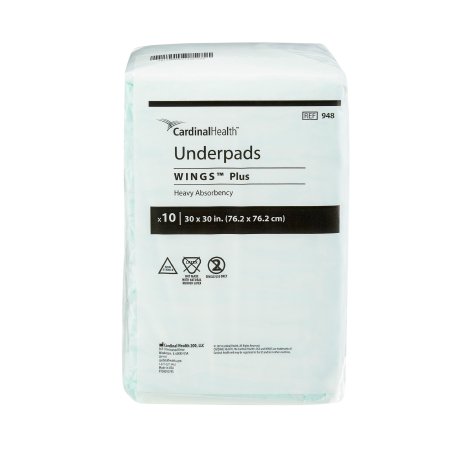 Wings Plus - Underpad 30 X 30 Inch Disposable Fluff / Polymer Heavy Absorbency - 948