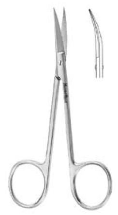 Economy - Iris Scissors 4-1/2 Inch Length Floor Grade Stainless Steel Finger Ring Handle Curved Blade Sharp Tip / Sharp Tip - EG5-306