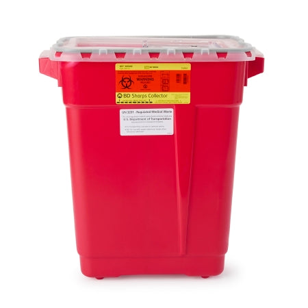 BD - Sharps Container 18-1/2 H X 17-3/4 W X 11-3/4 D Inch 9 Gallon Red Base / Clear Lid Vertical Entry Gasketed Sliding Lid - 305602