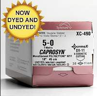 Caprosyn - Suture with Needle Absorbable Uncoated Undyed Suture Monofilament Polyester Size 4 - 0 18 Inch Suture 1-Needle 19 mm Length 3/8 Circle Reverse Cutting Needle - SC-5617G