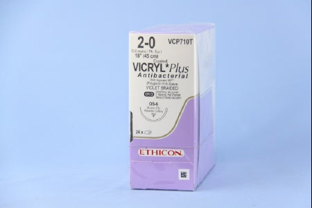 Coated Vicryl Plus - Antibacterial Suture with Needle Absorbable Coated Violet Suture Braided Polyglactin 910 with Irgacare MP Antibacterial Suture Size 2 - 0 18 Inch Suture 1-Needle 36.4 mm Length 1/2 Circle Reverse Cutting Needle - VCP710T