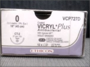 J & J Healthcare Systems Coated Vicryl Plus Antibacterial Suture with Needle Absorbable Coated Violet Suture Braided Polyglactin 910 with Irgacare MP Antibacterial Suture Size 0 18 Inch Suture 1-Needle 26 mm Length 1/2 Circle Taper Point Needle - VCP727D