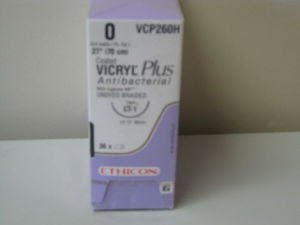 J & J Healthcare Systems Coated Vicryl Plus Antibacterial Suture with Needle Absorbable Coated Undyed Suture Braided Polyglactin 910 with Irgacare MP Antibacterial Suture Size 0 27 Inch Suture 1-Needle 36 mm Length 1/2 Circle Taper Point Needle - VCPP41D