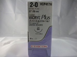 Coated Vicryl Plus - Antibacterial Suture with Needle Absorbable Coated Undyed Suture Braided Polyglactin 910 with Irgacare MP Antibacterial Suture Size 2 - 0 27 Inch Suture 1-Needle 26 mm Length 1/2 Circle Taper Point Needle - VCP417H