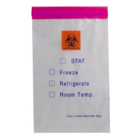 Color Coded Top - Specimen Transport Bag with Document Pouch 6 X 9 Inch Zip Closure STAT / Biohazard Symbol / Storage Instructions NonSterile - Q610
