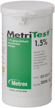 Metrex Research MetriTest 1.5% Glutaraldehyde Concentration Indicator Pad 60 Test Strips Bottle Single Use - 10-303