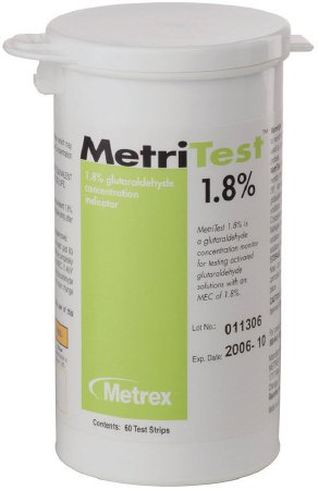 Metrex Research MetriTest 1.8% Glutaraldehyde Concentration Indicator Pad 60 Test Strips Bottle Single Use - 10-304