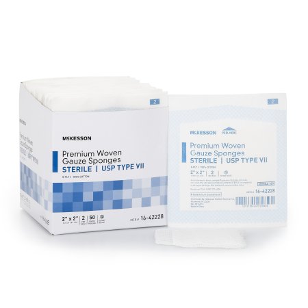 McKesson McKesson USP Type VII Gauze Sponge Cotton 8-Ply 2 X 2 Inch Square Sterile - 16-42228
