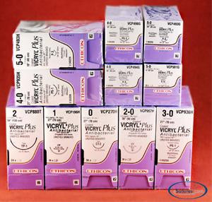 Coated Vicryl Plus - Antibacterial Suture with Needle Absorbable Coated Undyed Suture Braided Polyglactin 910 with Irgacare MP Antibacterial Suture Size 3 - 0 27 Inch Suture 1-Needle 19 mm Length 3/8 Circle Reverse Cutting Needle - VCP423H