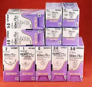 Coated Vicryl Plus Antibacterial Suture with Needle Absorbable Coated Undyed Suture Braided Polyglactin 910 with Irgacare MP Antibacterial Suture Size 4-0 18 Inch Suture 1-Needle 13 mm Length 1/2 Circle Precision Point - Reverse Cutting Needle
