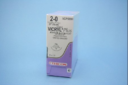 Coated Vicryl Plus - Antibacterial Suture with Needle Absorbable Coated Undyed Suture Braided Polyglactin 910 with Irgacare MP Antibacterial Suture Size 2 - 0 27 Inch Suture 1-Needle 30 mm Length 3/8 Circle Reverse Cutting Needle - VCP589H