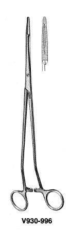 Miltex Vantage Forceps 10-1/2 Inch Floor Grade Stainless Steel NonSterile Ratchet Lock Finger Ring Handle Straight - V930-996