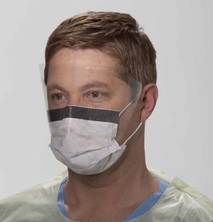 O&M Halyard Inc FluidShield Procedure Mask with Eye Shield Pleated Earloops One Size Fits Most Teddy Bear Print - 47298