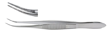 Miltex Miltex Eye Dressing Forceps 4 Inch OR Grade Stainless Steel (German) NonSterile NonLocking Thumb Handle Half Curved Serrated Tips - 18-782