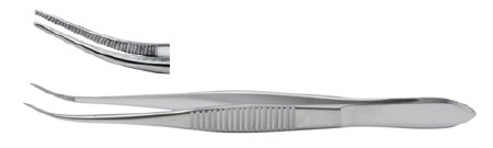 Miltex - Eye Dressing Forceps 4 Inch Length OR Grade German Stainless Steel NonSterile NonLocking Thumb Handle Half Curved Serrated Tips - 18-781