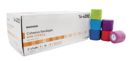 McKesson McKesson Cohesive Bandage 2 Inch X 5 Yard Standard Compression Self-adherent Closure Purple / Pink / Green / Light Blue / Royal Blue / Red NonSterile - 16-4202