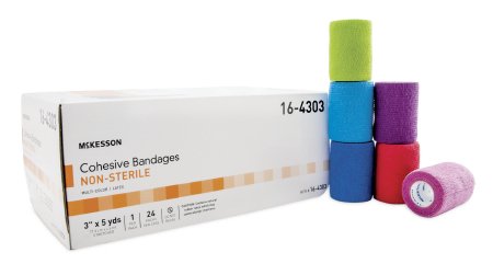 McKesson McKesson Cohesive Bandage 3 Inch X 5 Yard Standard Compression Self-adherent Closure Purple / Pink / Green / Light Blue / Royal Blue / Red NonSterile - 16-4303