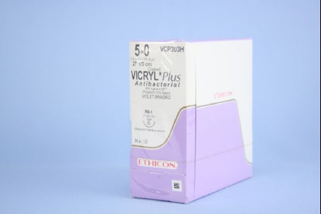 Coated Vicryl Plus - Antibacterial Suture with Needle Absorbable Coated Violet Suture Braided Polyglactin 910 with Irgacare MP Antibacterial Suture Size 5 - 0 27 Inch Suture 1-Needle 17 mm Length 1/2 Circle Taper Point Needle - VCP303H