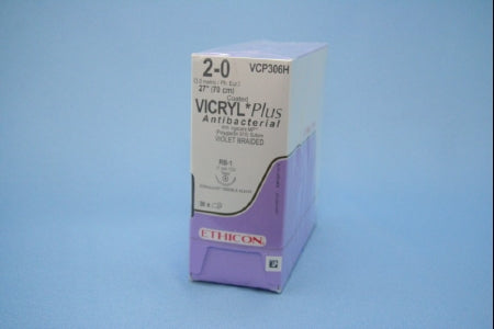 Coated Vicryl Plus - Antibacterial Suture with Needle Absorbable Coated Violet Suture Braided Polyglactin 910 with Irgacare MP Antibacterial Suture Size 2 - 0 27 Inch Suture 1-Needle 17 mm Length 1/2 Circle Taper Point Needle - VCP306H