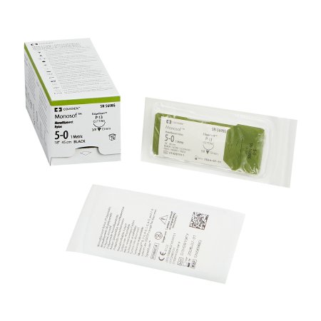Monosof~Dermalon - Suture with Needle Nonabsorbable Uncoated Black Suture Monofilament Nylon Size 5 - 0 18 Inch Suture 1-Needle 13 mm Length 3/8 Circle Reverse Cutting Needle - SN-5698G