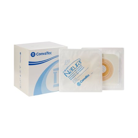 Sur-Fit Natura - Ostomy Barrier Precut, Extended Wear Durahesive White Tape 45 mm Flange SUR-FIT Natura System Hydrocolloid 1-1/8 Inch Opening 4-1/2 X 4-1/2 Inch - 413182