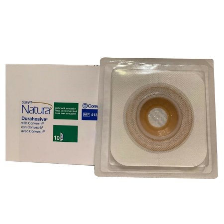 Sur-Fit Natura - Ostomy Barrier Precut, Extended Wear Durahesive White Tape 45 mm Flange SUR-FIT Natura System Hydrocolloid 7/8 Inch Opening 4-1/2 X 4-1/2 Inch - 413180