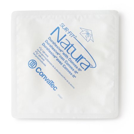 Sur-Fit Natura - Ostomy Barrier Precut, Extended Wear Durahesive White Tape 45 mm Flange SUR-FIT Natura System Hydrocolloid 1-1/4 Inch Opening 4-1/2 X 4-1/2 Inch - 413183