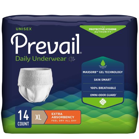 Prevail Daily Underwear - Unisex Adult Absorbent Underwear Pull On with Tear Away Seams X-Large Disposable Moderate Absorbency - PV-514