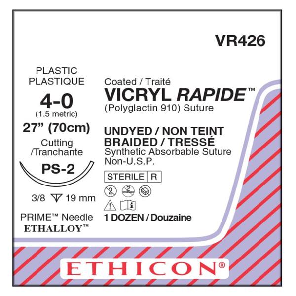 Ethicon Inc,a J & J Company Suture 4-0 Polyglactin 910 Ps-2 Vicryl Rapide Undyed 27" Braid 12/Bx - VR426