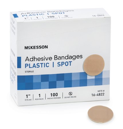 McKesson McKesson Adhesive Spot Bandage 1 Inch Plastic Round Tan Sterile - 16-4822
