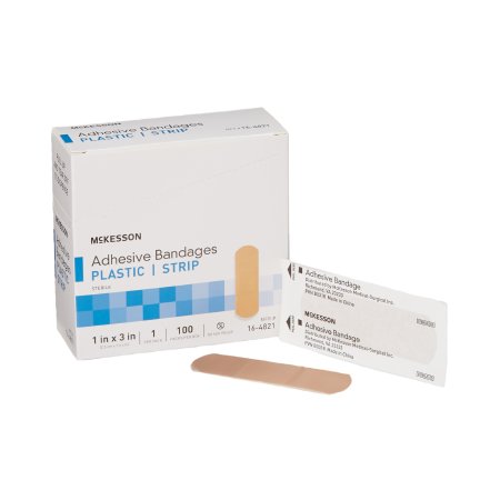 McKesson - Adhesive Strip 1 X 3 Inch Plastic Rectangle Tan Sterile - 16-4821