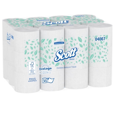 Kimberly Clark Scott Toilet Tissue White 2-Ply Standard Size Coreless Roll 1000 Sheets 3.94 X 4 Inch - 4007