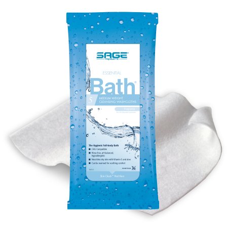 Sage Products Rinse-Free Bath Wipe Essential Bath Soft Pack Purified Water / Methylpropanediol / Glycerin / Aloe Unscented 5 Count - 7855