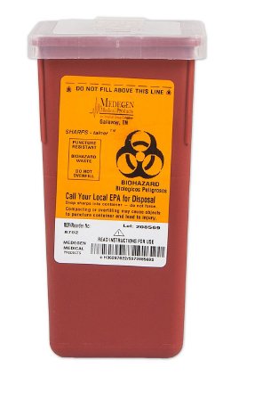 Medegen Medical Products LLC Sharps Container Stackable 3-1/2 H x 7 W x 3-1/2 D Inch 1 Quart Red Base / Translucent Lid Vertical Entry Lid - 8702