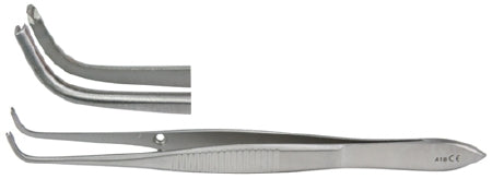 Miltex Miltex Tissue Forceps Iris 4 Inch OR Grade Stainless Steel (German) NonSterile NonLocking Thumb Handle Fully Curved Serrated Tips w/1 X 2 Teeth - 18-790