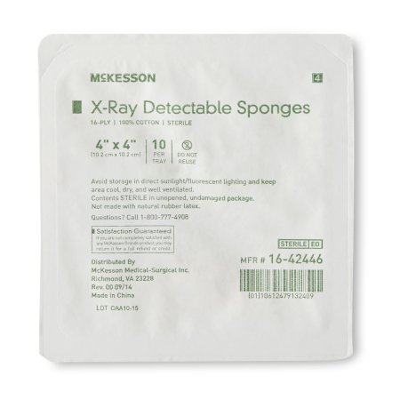 McKesson - X-Ray Detectable Gauze Sponge Cotton 16-Ply 4 X 4 Inch Square Sterile - 16-42446