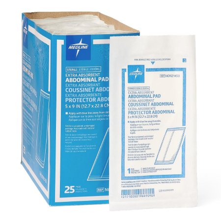 Medline - Abdominal Pad Nonwoven Cellulose 5 X 9 Inch Rectangle Sterile - NON21450