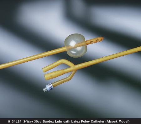 Bard Bardex Lubricath Foley Catheter 3-Way Standard Tip 30 cc Balloon 20 Fr. Latex - 0167L20