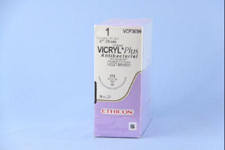 J & J Healthcare Systems Antibacterial Suture With Needle Coated Vicryl Plus Absorbable Coated Violet Suture Braided Polyglactin 910 With Irgacare Mp Antibacterial Suture Size 1 27 Inch Suture 1-Needle 48 Mm Length 1/2 Circle Taper Point Needle - VCP365H