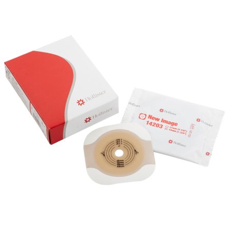 New Image FlexTend - Ostomy Barrier New Image Flextend Trim to Fit, Standard Wear Adhesive Tape 57 mm Flange Red Code System Hydrocolloid Up to 1-3/4 Inch Opening - 14203