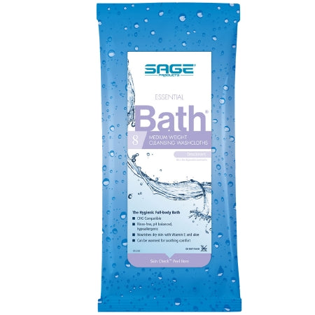 Sage Products Rinse-Free Bath Wipe Comfort Bath Soft Pack Water / Glycerin / Aloe / Vitamin E Scented 8 Count - 7818