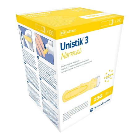 Unistik - Lancet Safety Lancet Normal Flow Needle 1.8 mm Depth 23 Gauge Push Button Activation - AT 1002