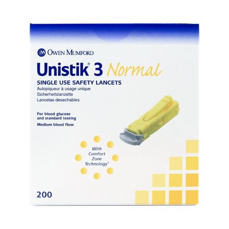 Unistik - Lancet Safety Lancet Normal Flow Needle 1.8 mm Depth 23 Gauge Push Button Activation - AT 1004