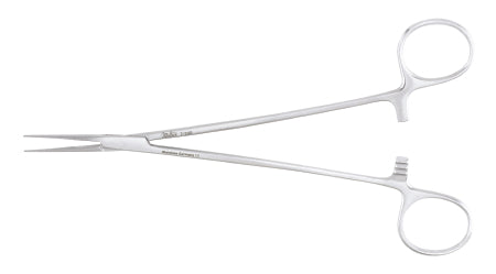 Miltex - Hemostatic Forceps Adson 7-1/4 Inch Length OR Grade German Stainless Steel NonSterile Ratchet Lock Finger Ring Handle Straight Serrated Tips - 7-240