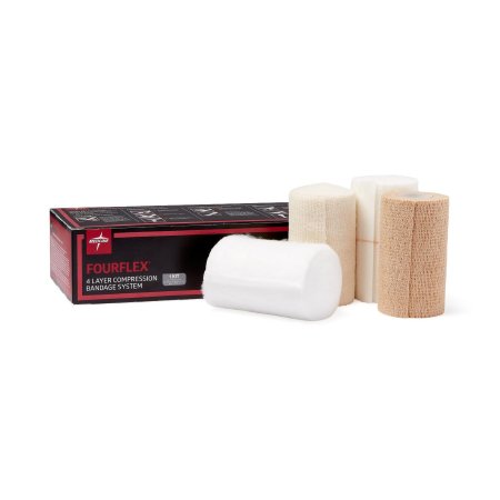 FourFlex - 4 Layer Compression Bandage System Multiple Sizes 30 to 40 mmHg Self-adherent / Tape Closure Tan / White NonSterile - Medline - MSC4400