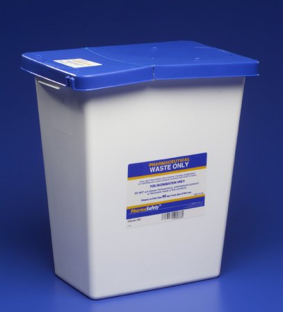PharmaSafety - Pharmaceutical Waste Container 18-3/4 H X 12-3/4 D X 18-1/4 W Inch 12 Gallon White Base / Blue Lid Vertical Entry Gasketed Hinged Lid - 8860-