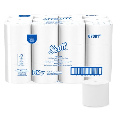 Scott Essential Extra Soft - Toilet Tissue White 2-Ply Standard Size Coreless Roll 800 Sheets 3-9/10 X 4 Inch - Kimberly Clark - 07001